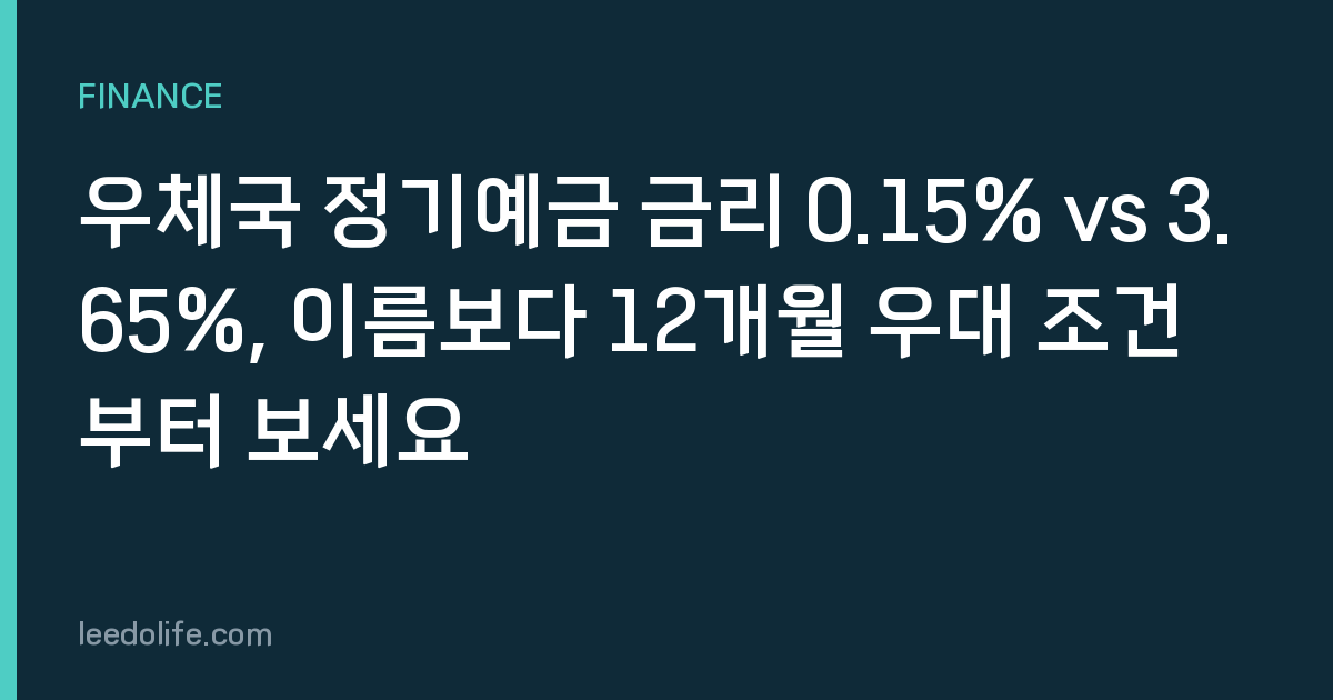 우체국 정기예금 금리 0.15% vs 3.65%, 이름보다 12개월 우대 조건부터 보세요