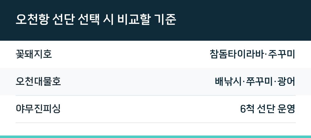 오천항 선단 선택 시 비교할 기준
