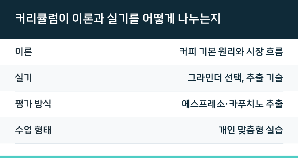 커리큘럼이 이론과 실기를 어떻게 나누는지