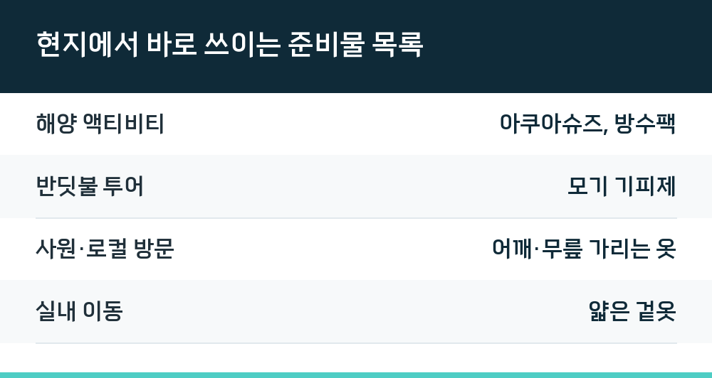 현지에서 바로 쓰이는 준비물 목록