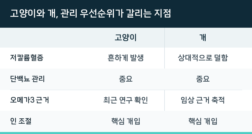 고양이와 개, 관리 우선순위가 갈리는 지점