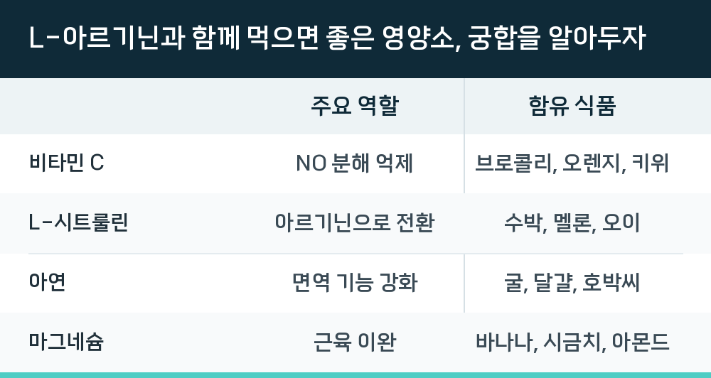 L-아르기닌과 함께 먹으면 좋은 영양소, 궁합을 알아두자