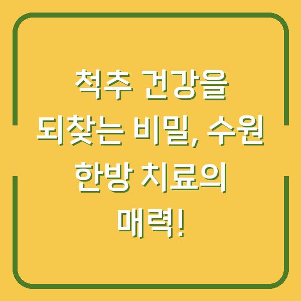 척추 건강을 되찾는 비밀, 수원 한방 치료의 매력!
