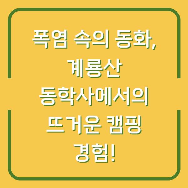 폭염 속의 동화, 계룡산 동학사에서의 뜨거운 캠핑 경험!