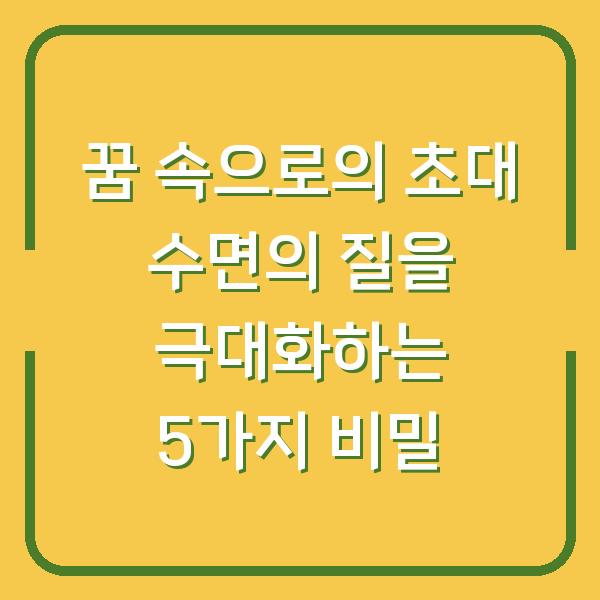꿈 속으로의 초대 수면의 질을 극대화하는 5가지 비밀
