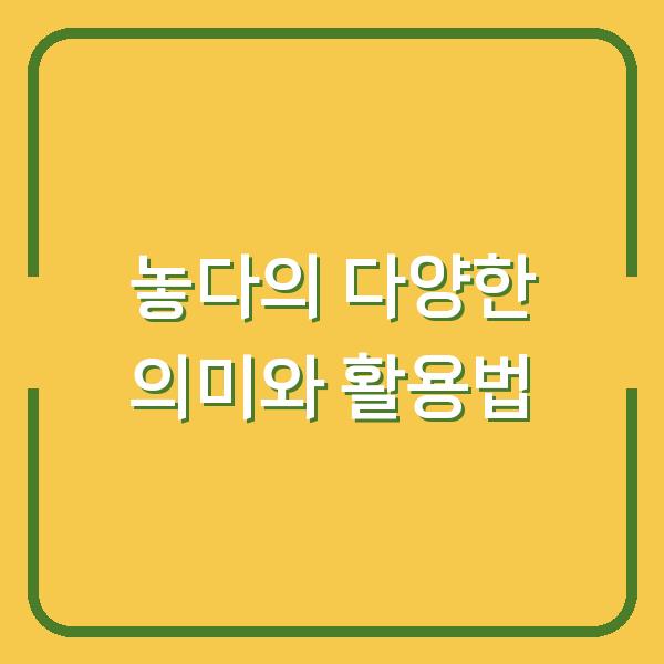 놓다의 다양한 의미와 활용법