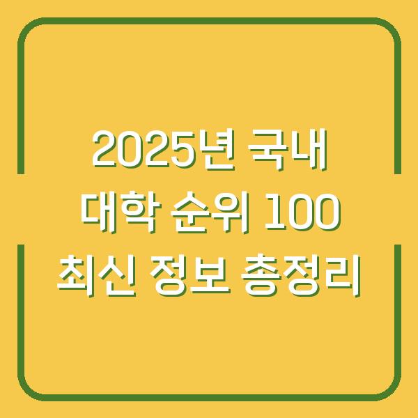 2025년 국내 대학 순위 100 최신 정보 총정리