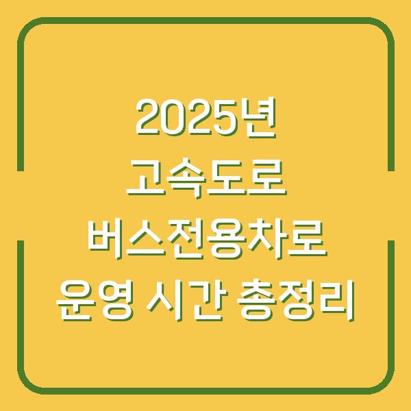 2025년 고속도로 버스전용차로 운영 시간 총정리
