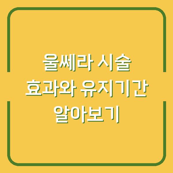 울쎄라 시술 효과와 유지기간 알아보기