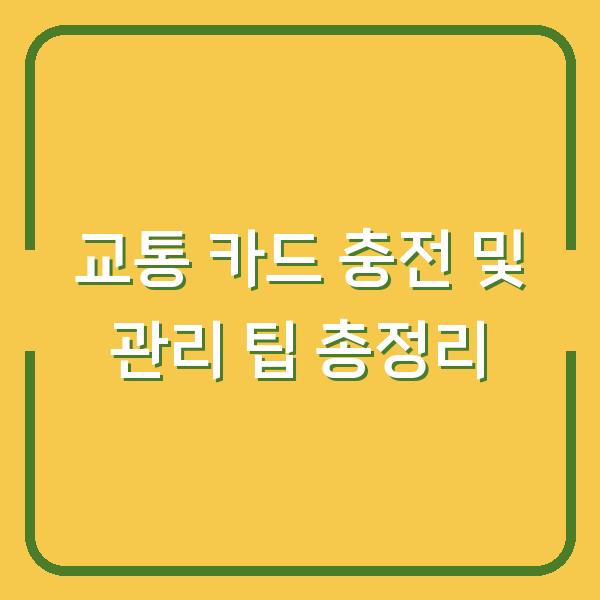 교통 카드 충전 및 관리 팁 총정리