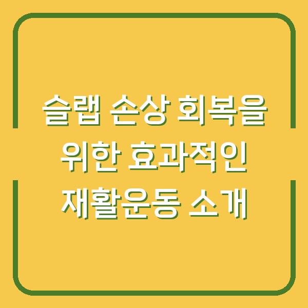 슬랩 손상 회복을 위한 효과적인 재활운동 소개