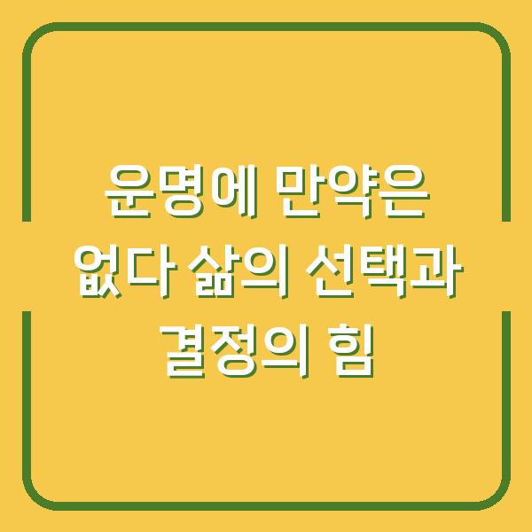 운명에 만약은 없다 삶의 선택과 결정의 힘