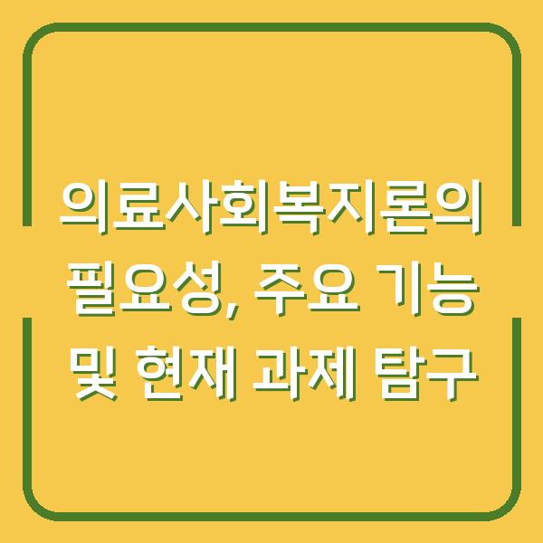 의료사회복지론의 필요성, 주요 기능 및 현재 과제 탐구