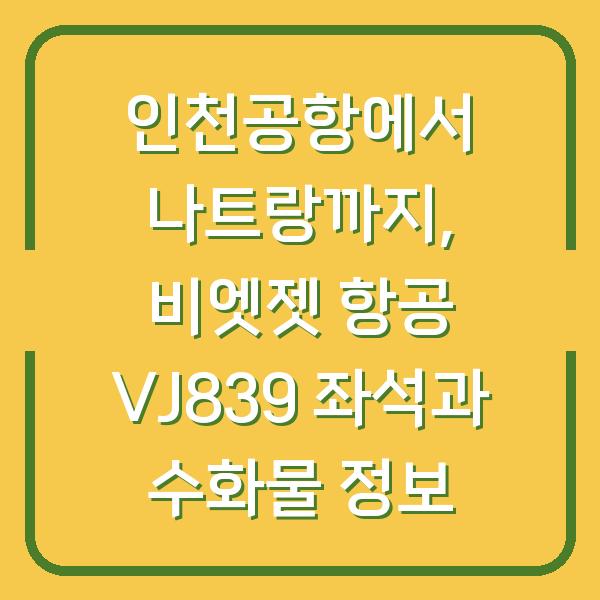 인천공항에서 나트랑까지, 비엣젯 항공 VJ839 좌석과 수화물 정보