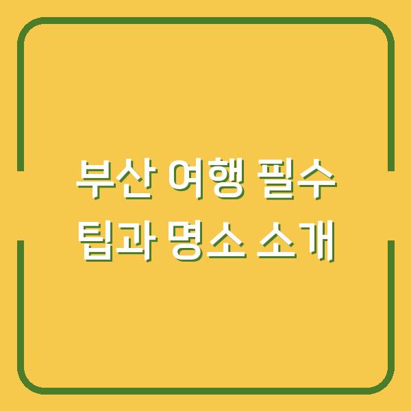 부산 여행 필수 팁과 명소 소개