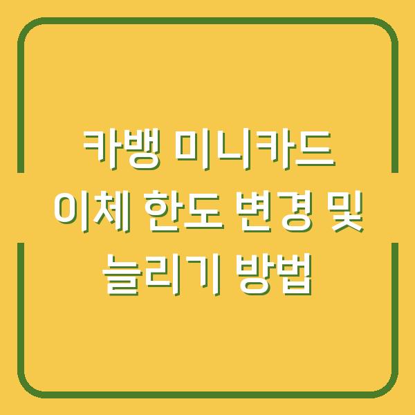 카뱅 미니카드 이체 한도 변경 및 늘리기 방법