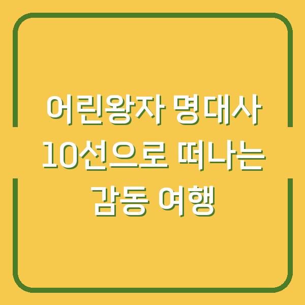 어린왕자 명대사 10선으로 떠나는 감동 여행