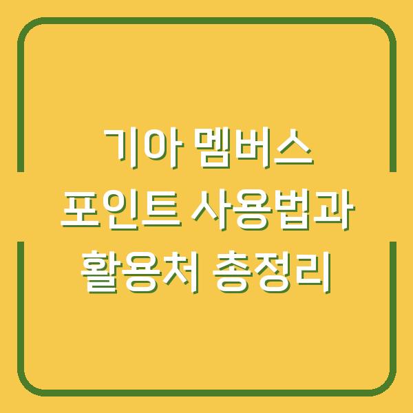 기아 멤버스 포인트 사용법과 활용처 총정리