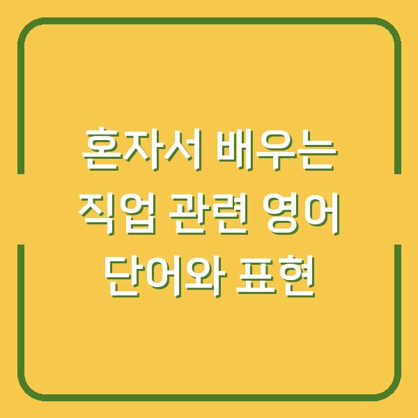 혼자서 배우는 직업 관련 영어 단어와 표현