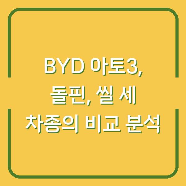 BYD 아토3, 돌핀, 씰 세 차종의 비교 분석