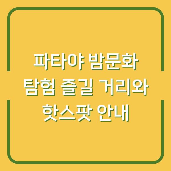 파타야 밤문화 탐험 즐길 거리와 핫스팟 안내