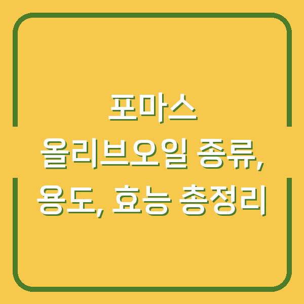 포마스 올리브오일 종류, 용도, 효능 총정리