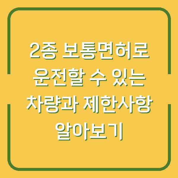 2종 보통면허로 운전할 수 있는 차량과 제한사항 알아보기