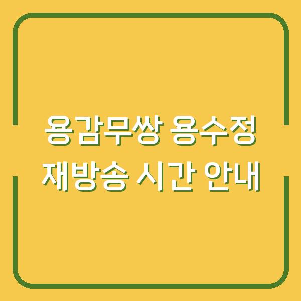 용감무쌍 용수정 재방송 시간 안내