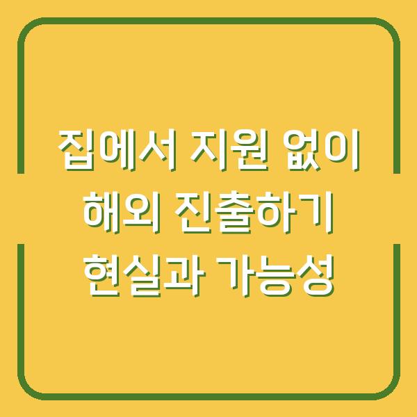 집에서 지원 없이 해외 진출하기 현실과 가능성