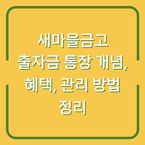새마을금고 출자금 통장 개념, 혜택, 관리 방법 정리