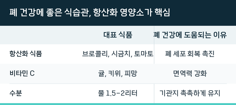 폐 건강에 좋은 식습관, 항산화 영양소가 핵심